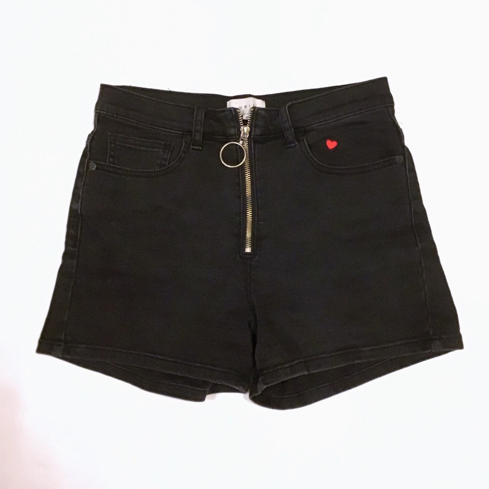 UNIF | High-Waisted Distressed Black Jean Shorts